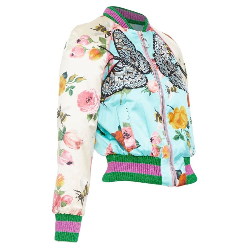 GUCCI 2016 Michele Runway blue silk insect embroidery bomber jacket IT36 XXS - Picture 4 of 10